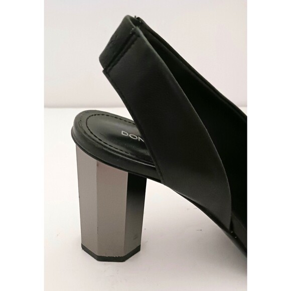 Donald Pliner Ella Blk Leather Metallic Smoke Hex Column Heel Sandal 7M Dustbag - Picture 5 of 13